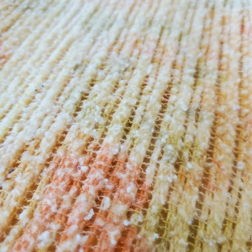 Vintage 70s Retro‎ Yellow Waffle Weave Blanket Orange Floral Flowers 66 X 74